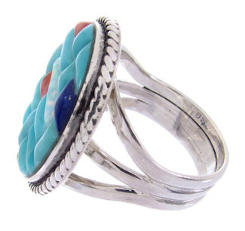 Sterling Silver Turquoise Multicolor Inlay Ring Size 5-3/4 AW68920